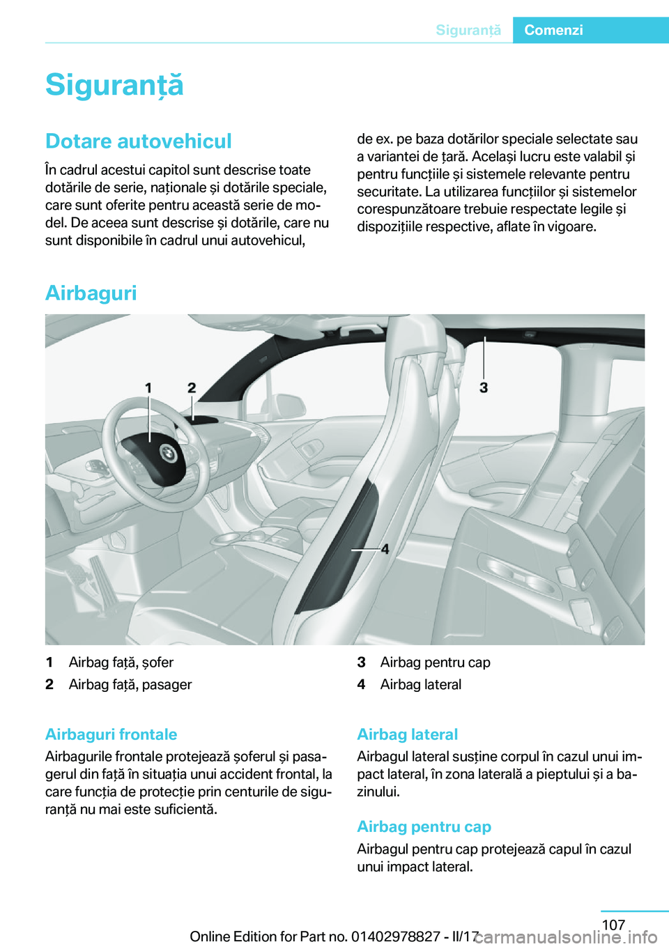 BMW I3 2017  Ghiduri De Utilizare (in Romanian) �S�i�g�u�r�a�n�