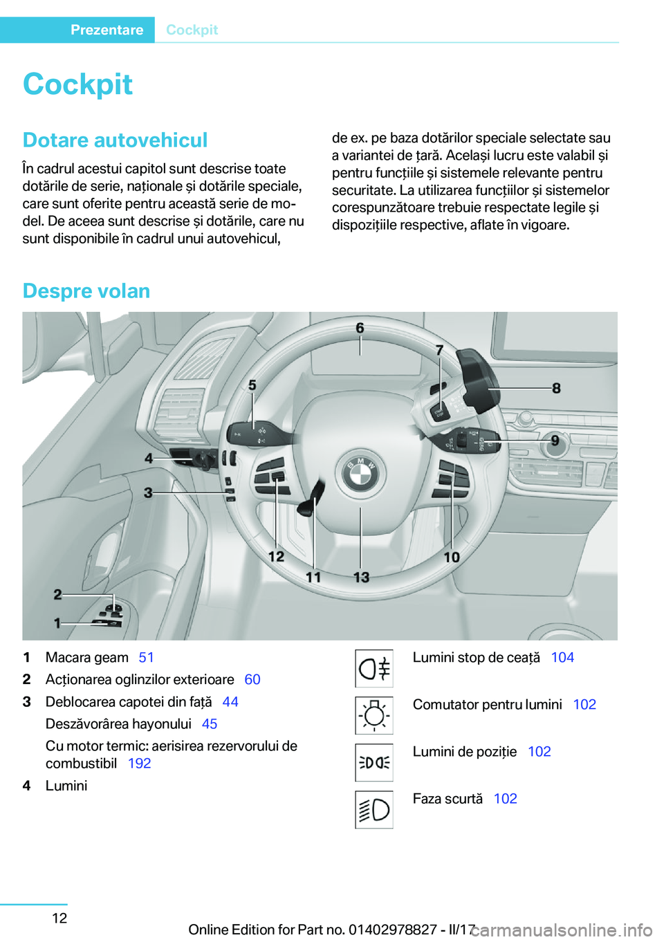 BMW I3 2017  Ghiduri De Utilizare (in Romanian) �C�o�c�k�p�i�t�D�o�t�a�r�e��a�u�t�o�v�e�h�i�c�u�l
�