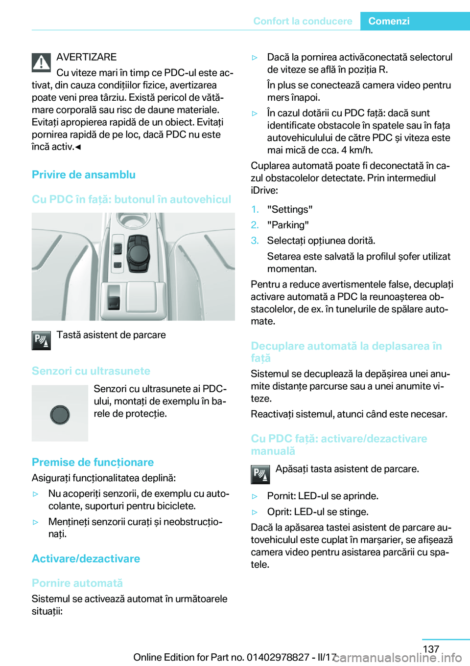 BMW I3 2017  Ghiduri De Utilizare (in Romanian) �A�V�E�R�T�I�Z�A�R�E
�C�u� �v�i�t�e�z�e� �m�a�r�i� �