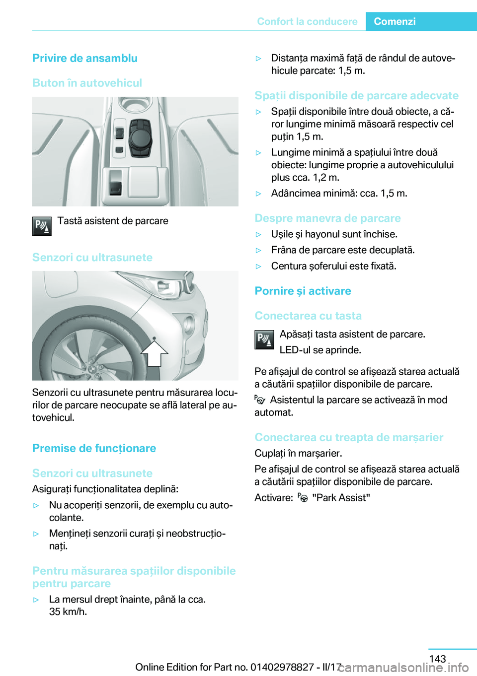 BMW I3 2017  Ghiduri De Utilizare (in Romanian) �P�r�i�v�i�r�e��d�e��a�n�s�a�m�b�l�u
�B�u�t�o�n��