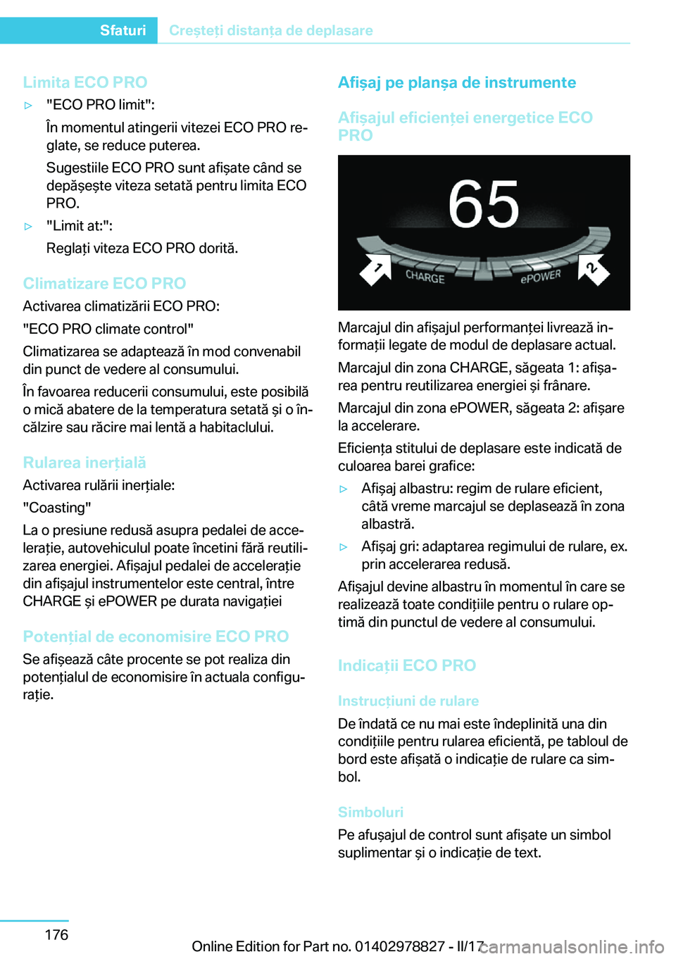 BMW I3 2017  Ghiduri De Utilizare (in Romanian) �L�i�m�i�t�a��E�C�O��P�R�O'y�"�E�C�O� �P�R�O� �l�i�m�i�t�"�:
�