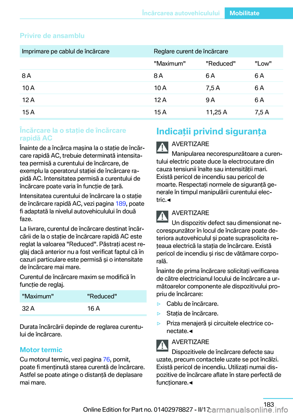 BMW I3 2017  Ghiduri De Utilizare (in Romanian) �P�r�i�v�i�r�e��d�e��a�n�s�a�m�b�l�u
� �I�m�p�r�i�m�a�r�e� �p�e� �c�a�b�l�u�l� �d�e� �