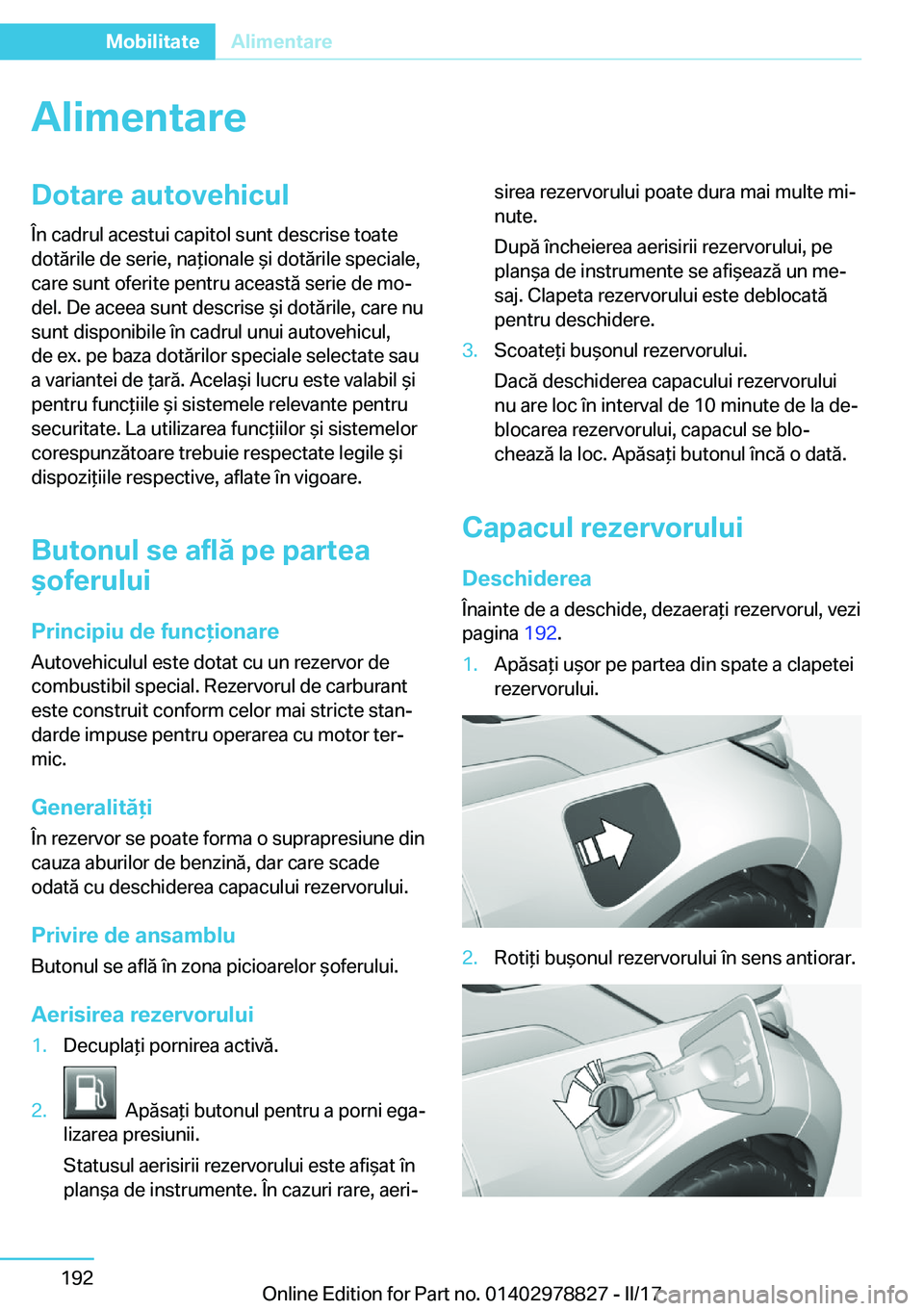 BMW I3 2017  Ghiduri De Utilizare (in Romanian) �A�l�i�m�e�n�t�a�r�e�D�o�t�a�r�e��a�u�t�o�v�e�h�i�c�u�l�