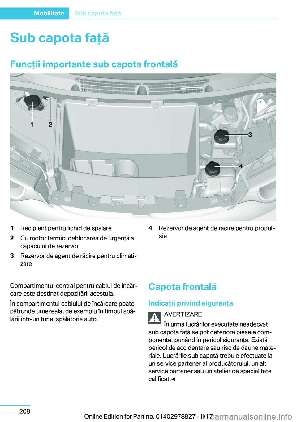 BMW I3 2017  Ghiduri De Utilizare (in Romanian) �S�u�b��c�a�p�o�t�a��f�a�