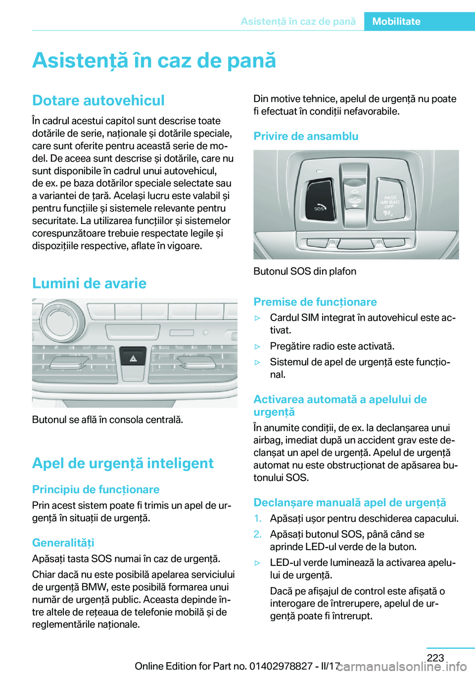 BMW I3 2017  Ghiduri De Utilizare (in Romanian) �A�s�i�s�t�e�n�