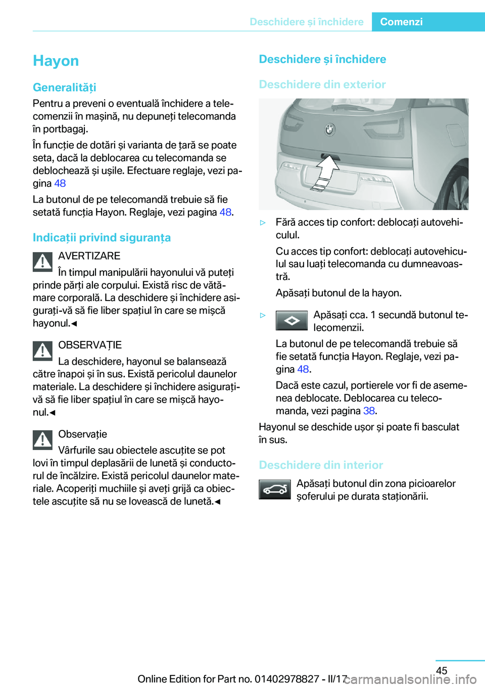 BMW I3 2017  Ghiduri De Utilizare (in Romanian) �H�a�y�o�n�G�e�n�e�r�a�l�i�t�