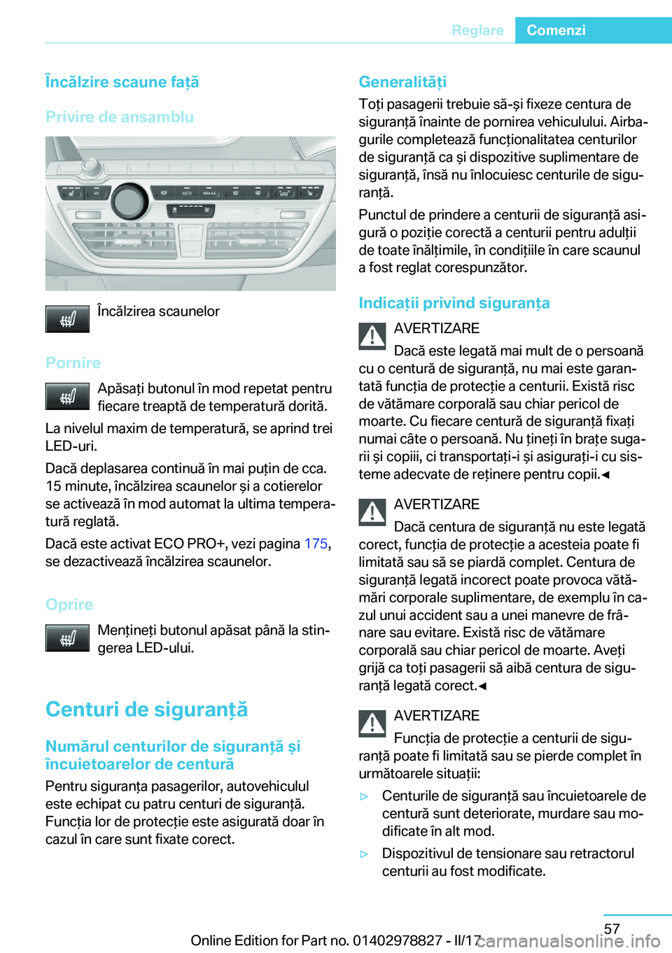 BMW I3 2017  Ghiduri De Utilizare (in Romanian) �