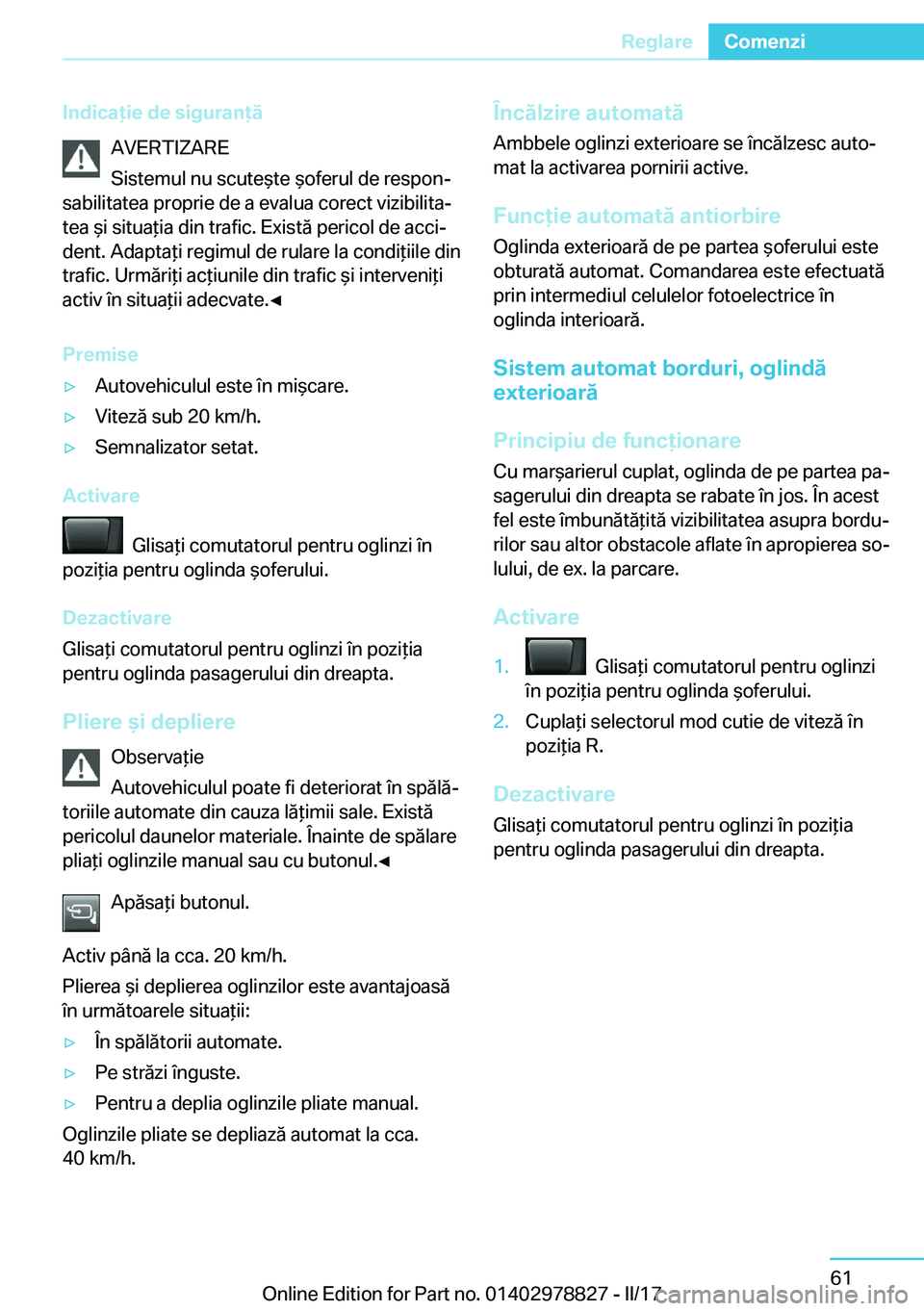 BMW I3 2017  Ghiduri De Utilizare (in Romanian) �I�n�d�i�c�a�i�e��d�e��s�i�g�u�r�a�n�