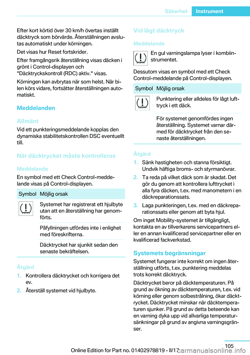 BMW I3 2017  InstruktionsbÖcker (in Swedish) �E�f�t�e�r� �k�o�r�t� �k�