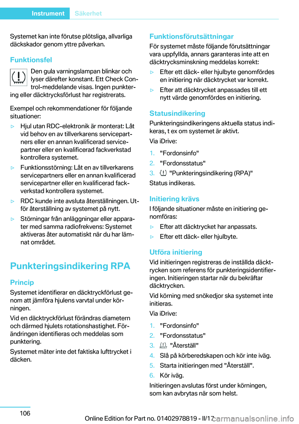 BMW I3 2017  InstruktionsbÖcker (in Swedish) �S�y�s�t�e�m�e�t� �k�a�n� �i�n�t�e� �f�