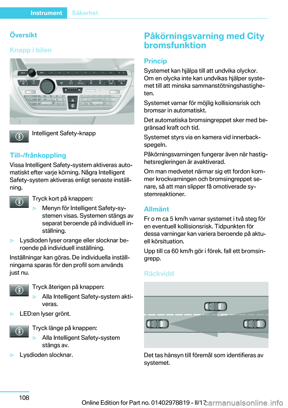 BMW I3 2017  InstruktionsbÖcker (in Swedish) �