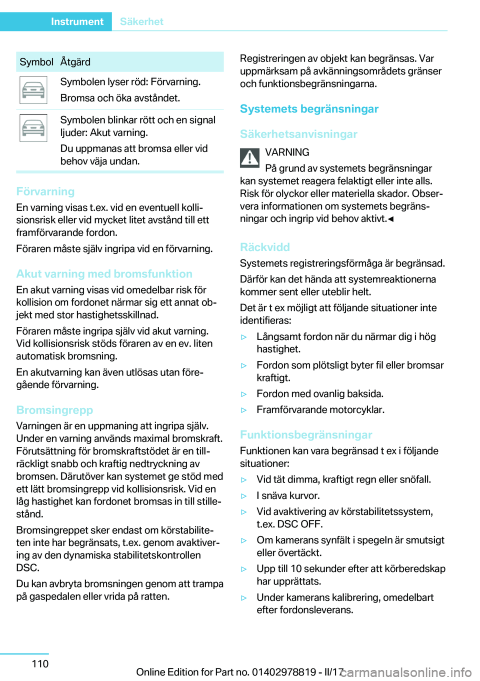 BMW I3 2017  InstruktionsbÖcker (in Swedish) �S�y�m�b�o�l�Å�t�g�ä�r�d�S�y�m�b�o�l�e�n� �l�y�s�e�r� �r�