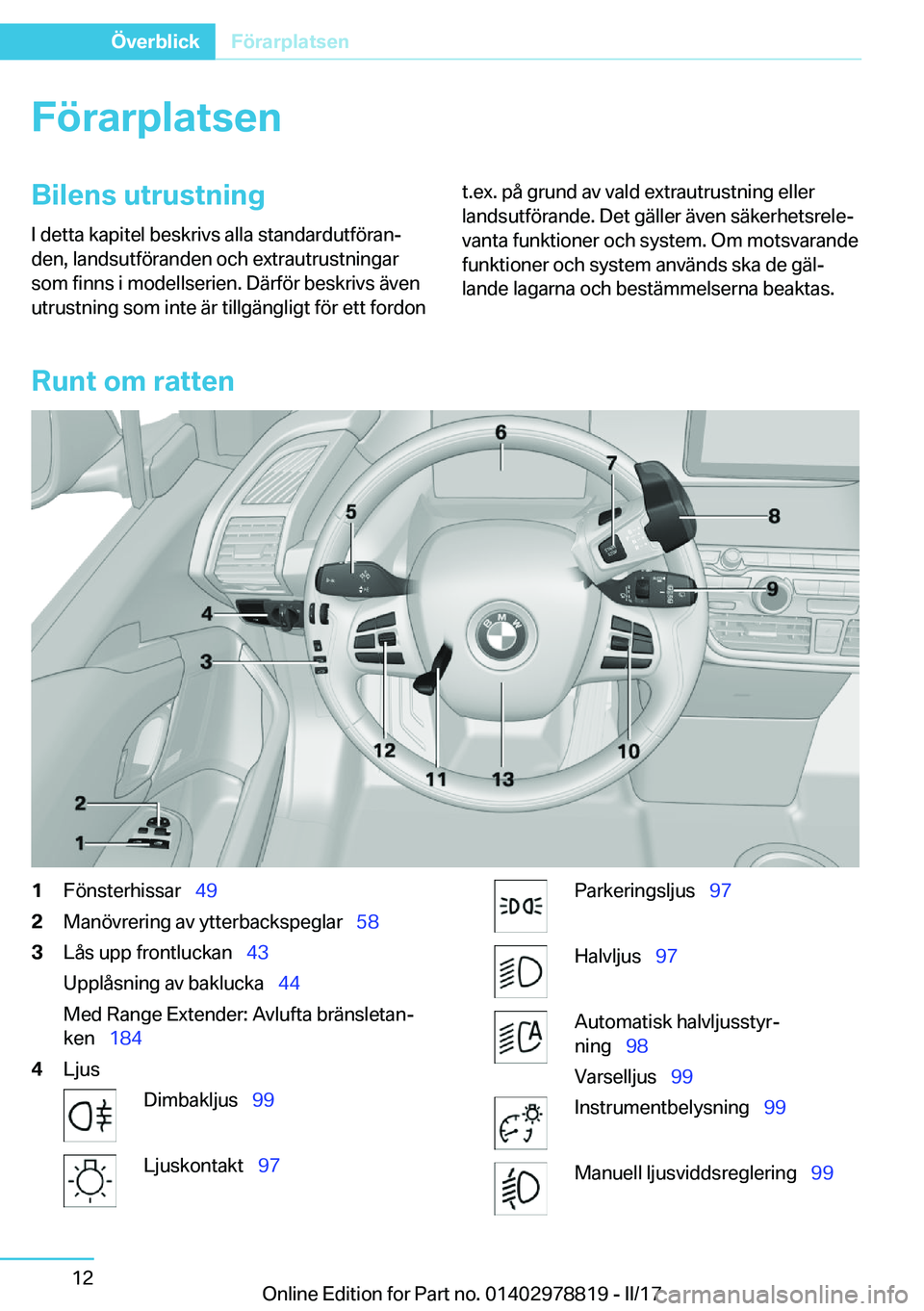 BMW I3 2017  InstruktionsbÖcker (in Swedish) �F�