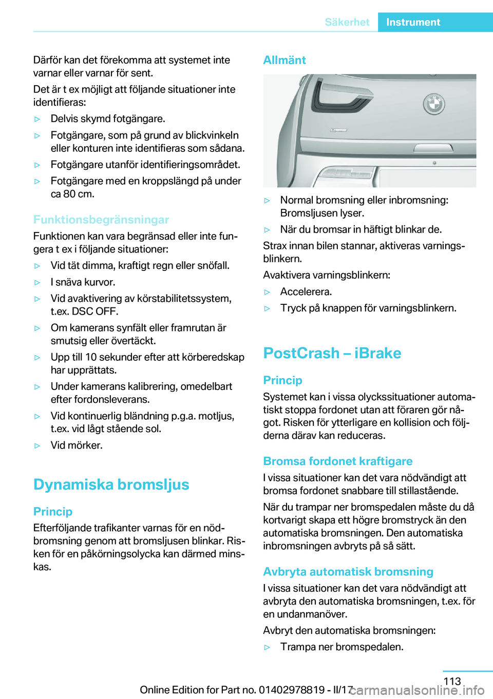 BMW I3 2017  InstruktionsbÖcker (in Swedish) �D�ä�r�f�