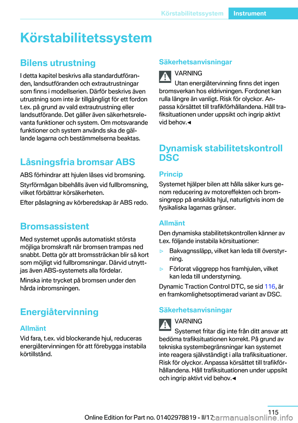 BMW I3 2017  InstruktionsbÖcker (in Swedish) �K�