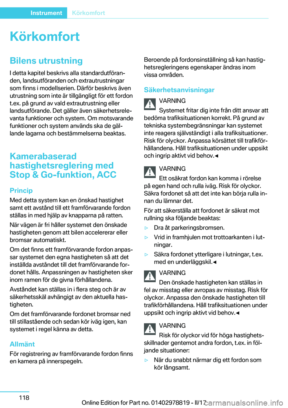 BMW I3 2017  InstruktionsbÖcker (in Swedish) �K�