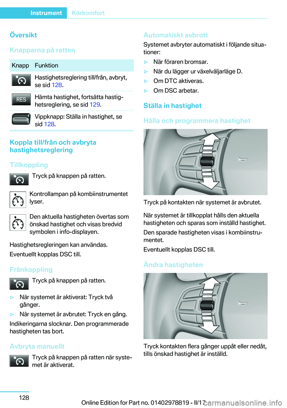 BMW I3 2017  InstruktionsbÖcker (in Swedish) �