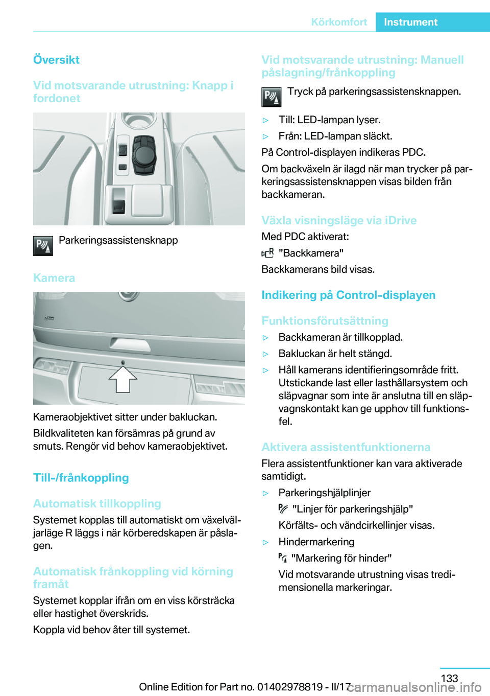 BMW I3 2017  InstruktionsbÖcker (in Swedish) �