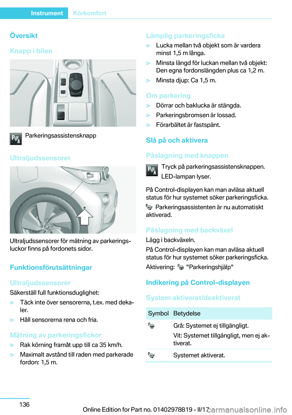 BMW I3 2017  InstruktionsbÖcker (in Swedish) �