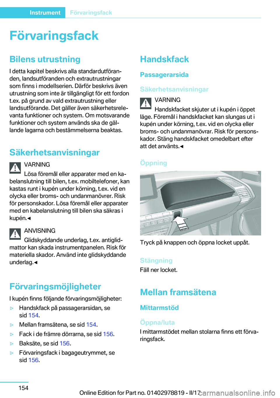 BMW I3 2017  InstruktionsbÖcker (in Swedish) �F�
