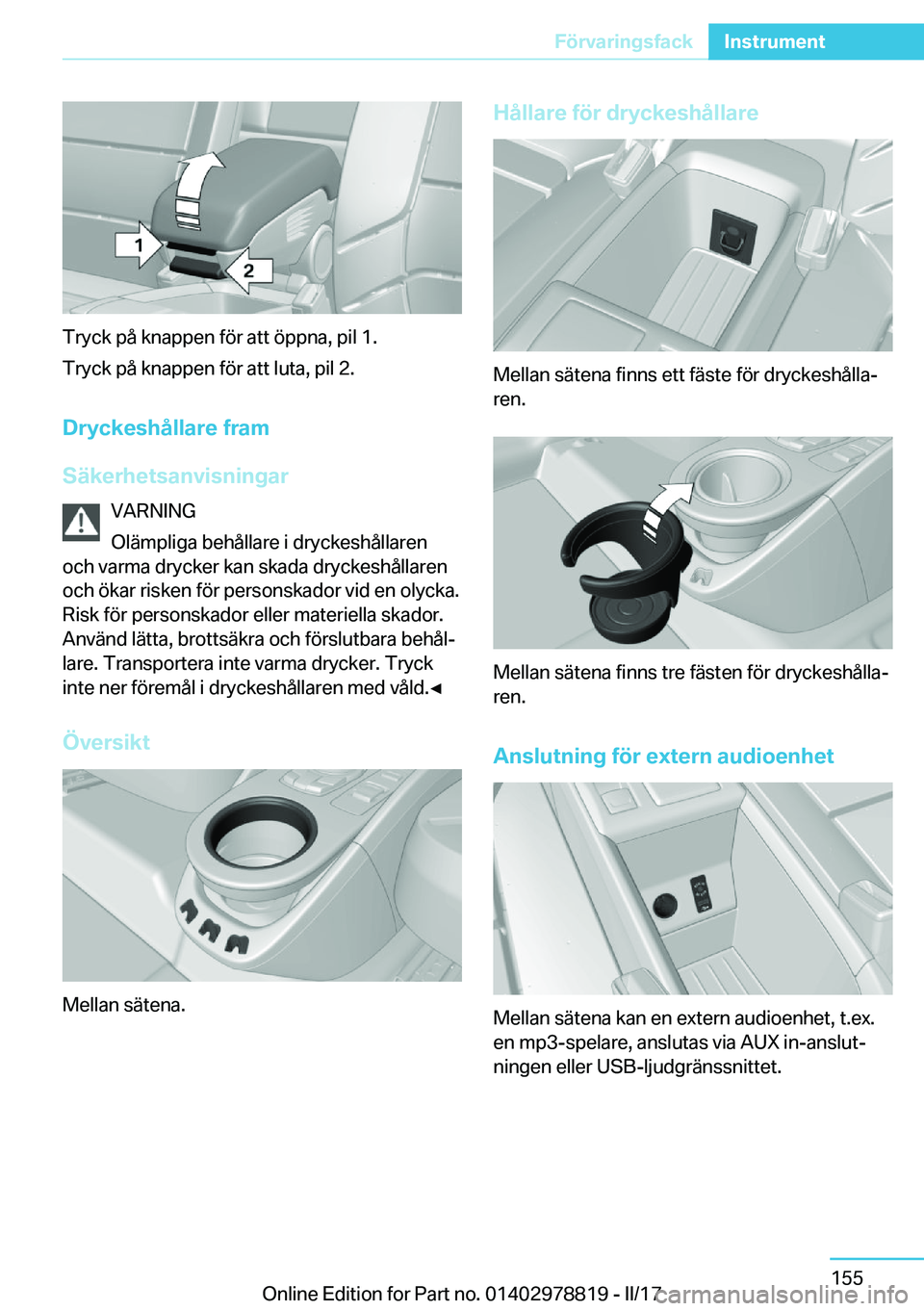 BMW I3 2017  InstruktionsbÖcker (in Swedish) �T�r�y�c�k� �p�å� �k�n�a�p�p�e�n� �f�