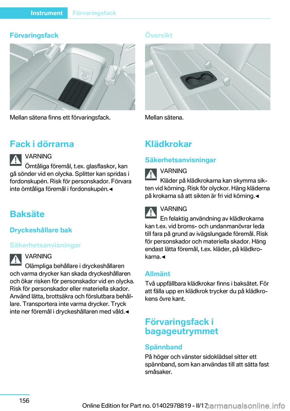 BMW I3 2017  InstruktionsbÖcker (in Swedish) �F�