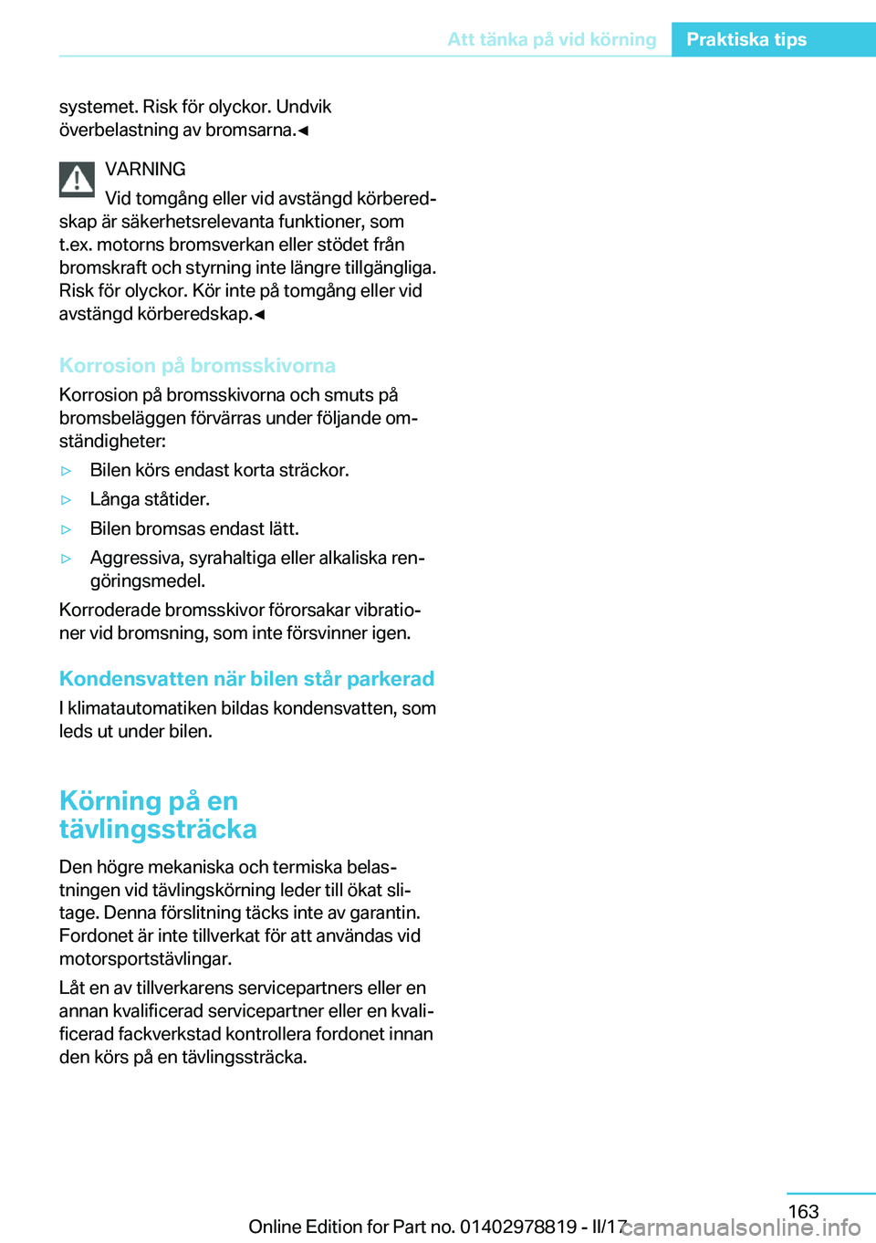 BMW I3 2017  InstruktionsbÖcker (in Swedish) �s�y�s�t�e�m�e�t�.� �R�i�s�k� �f�