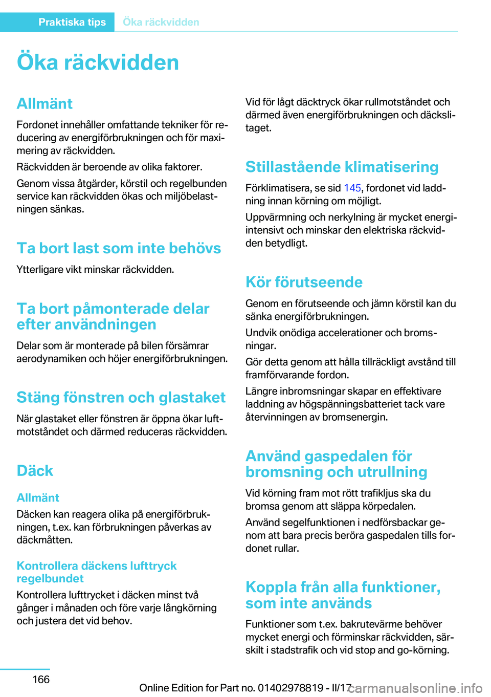 BMW I3 2017  InstruktionsbÖcker (in Swedish) �