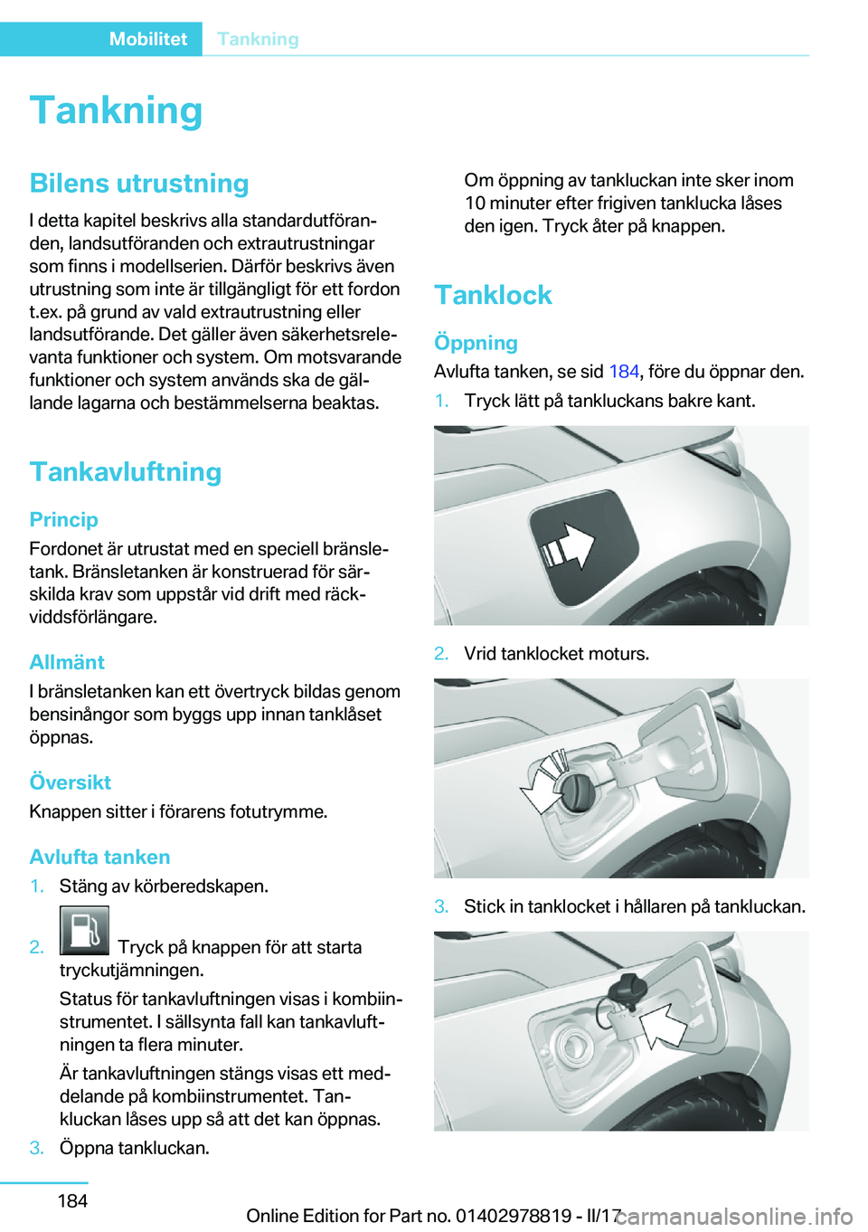 BMW I3 2017  InstruktionsbÖcker (in Swedish) �T�a�n�k�n�i�n�g�B�i�l�e�n�s��u�t�r�u�s�t�n�i�n�g�I� �d�e�t�t�a� �k�a�p�i�t�e�l� �b�e�s�k�r�i�v�s� �a�l�l�a� �s�t�a�n�d�a�r�d�u�t�f�
