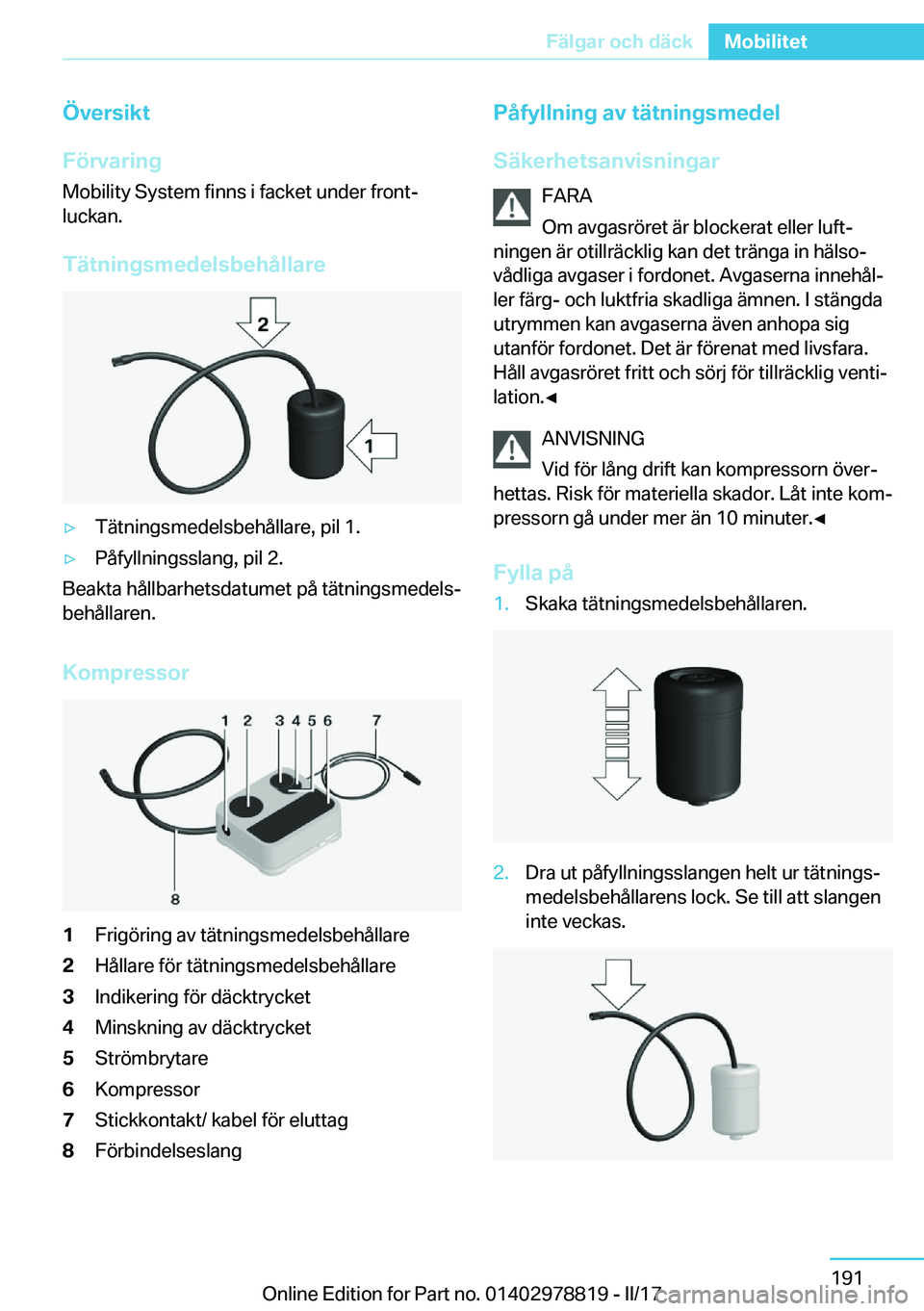 BMW I3 2017  InstruktionsbÖcker (in Swedish) �