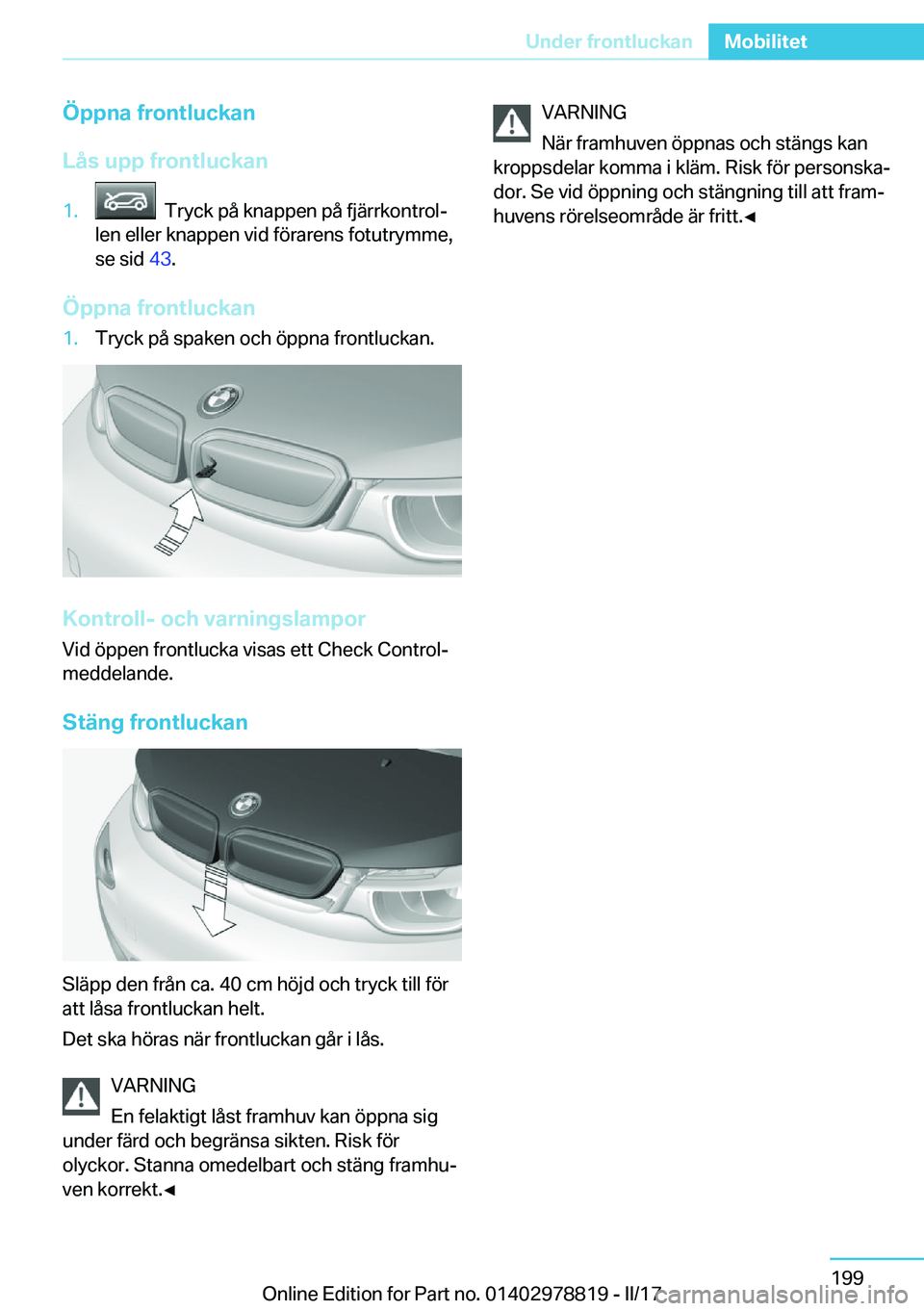 BMW I3 2017  InstruktionsbÖcker (in Swedish) �