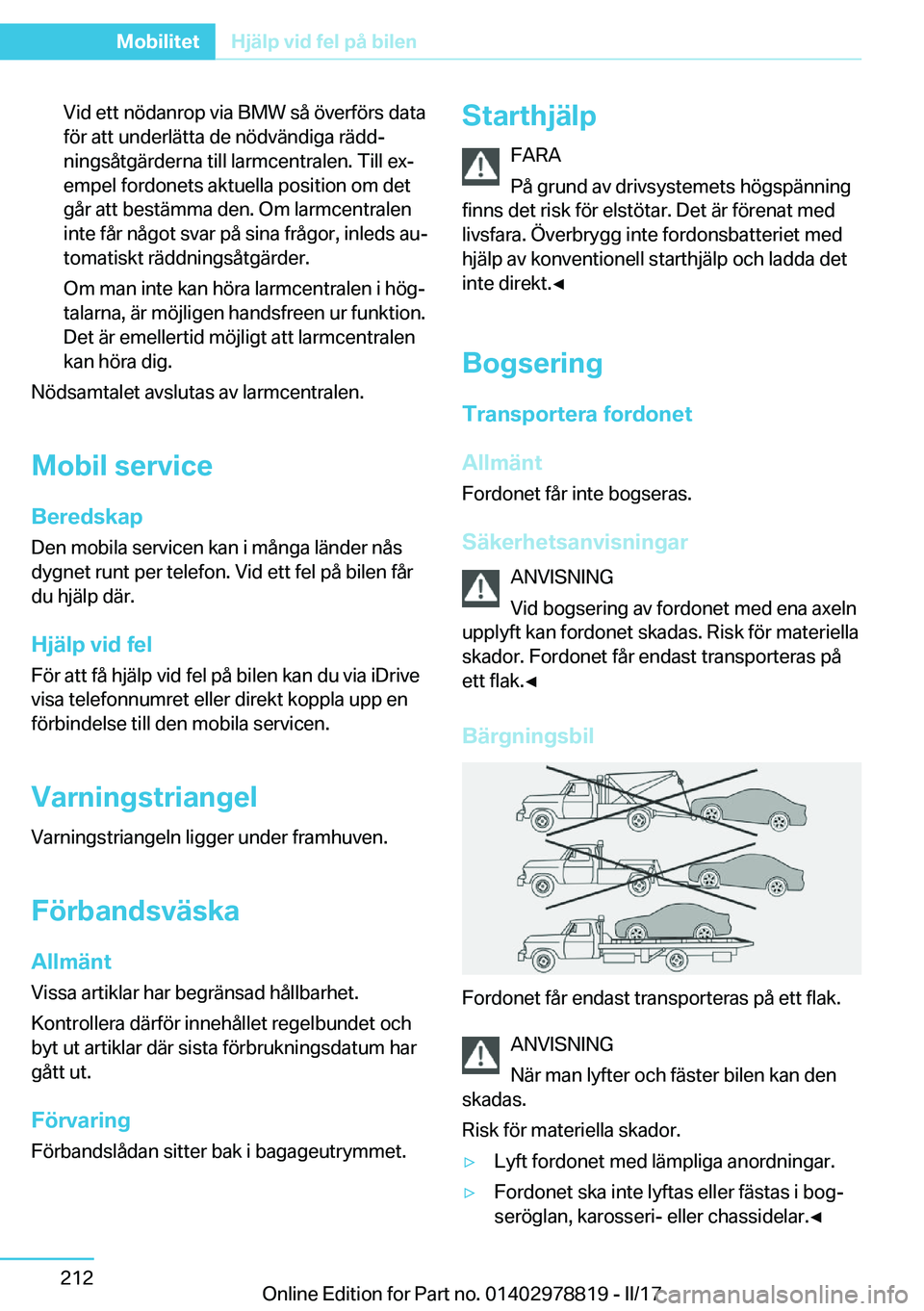 BMW I3 2017  InstruktionsbÖcker (in Swedish) �V�i�d� �e�t�t� �n�