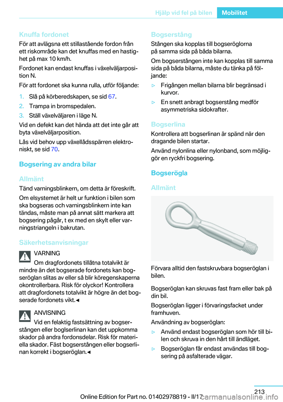 BMW I3 2017  InstruktionsbÖcker (in Swedish) �K�n�u�f�f�a��f�o�r�d�o�n�e�t
�F�