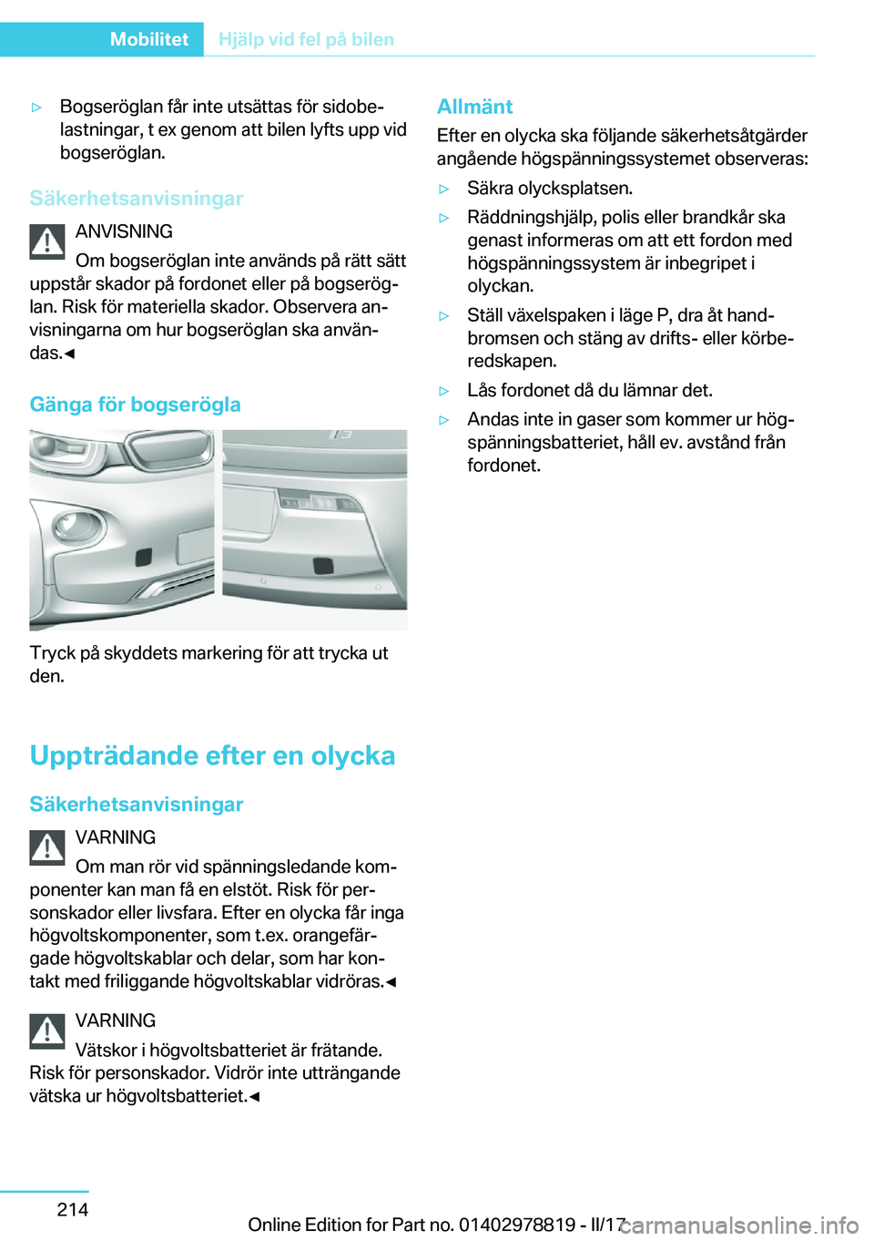 BMW I3 2017  InstruktionsbÖcker (in Swedish) 'y�B�o�g�s�e�r�