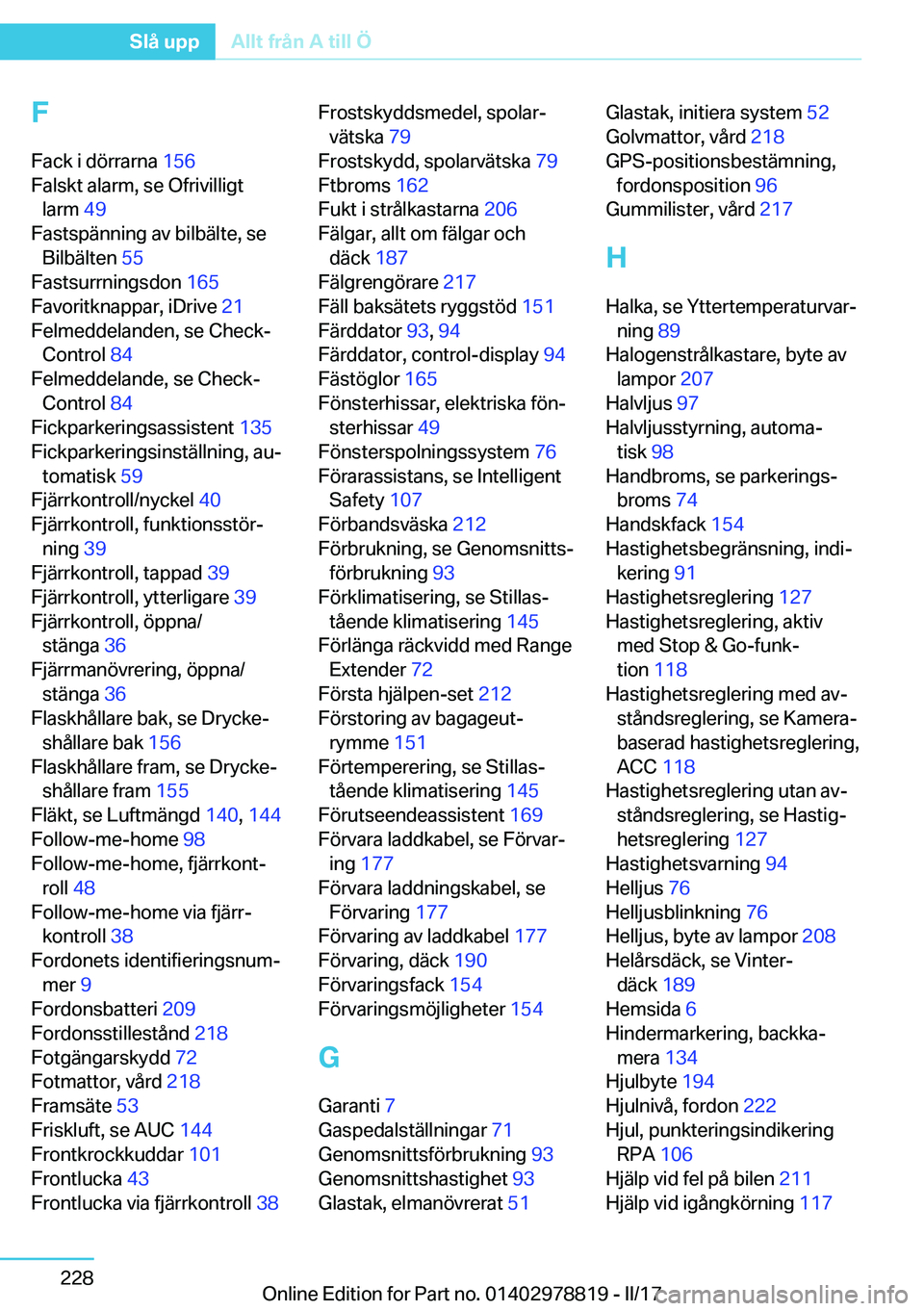 BMW I3 2017  InstruktionsbÖcker (in Swedish) �F
�F�a�c�k� �i� �d�