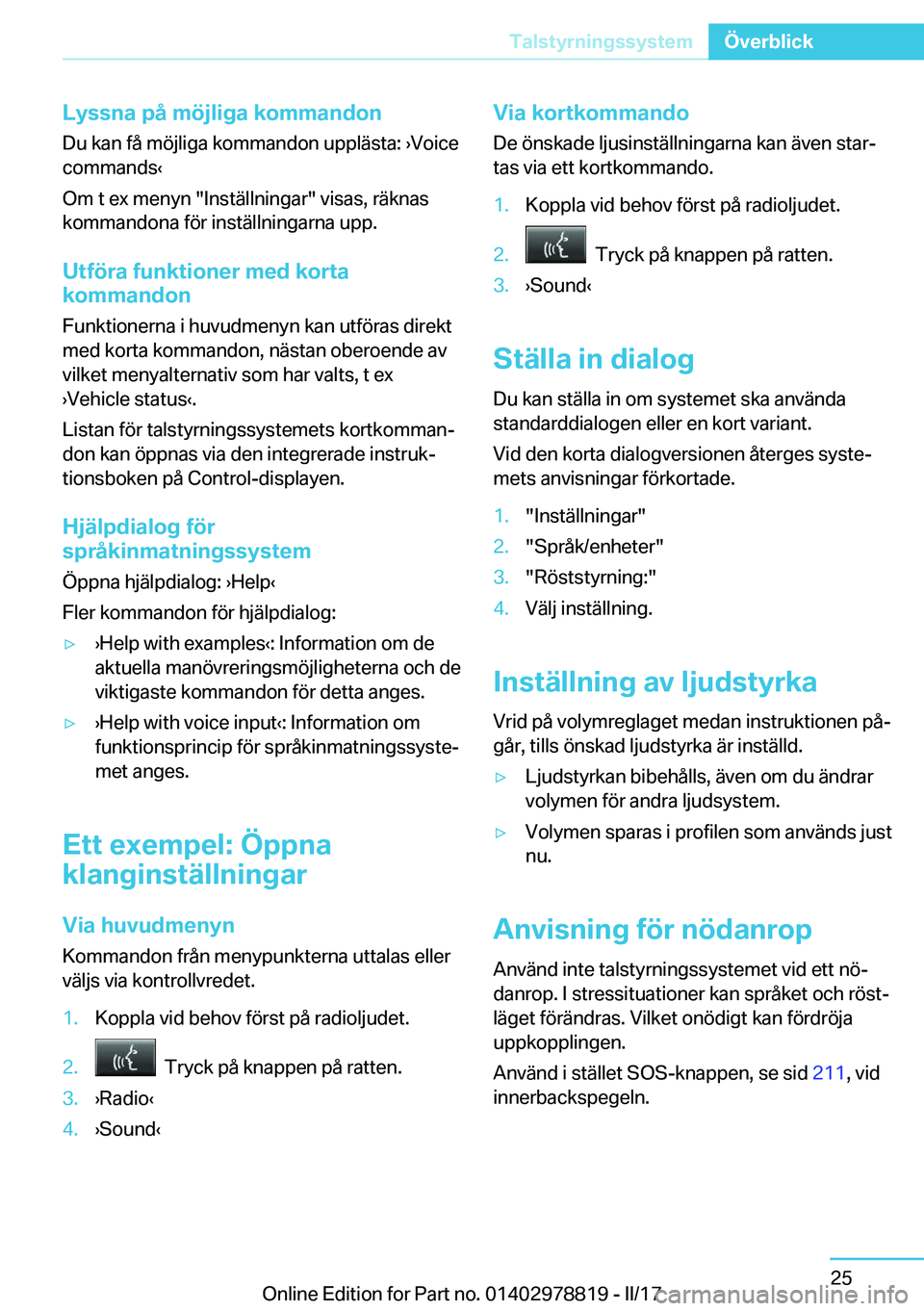 BMW I3 2017  InstruktionsbÖcker (in Swedish) �L�y�s�s�n�a��p�å��m�