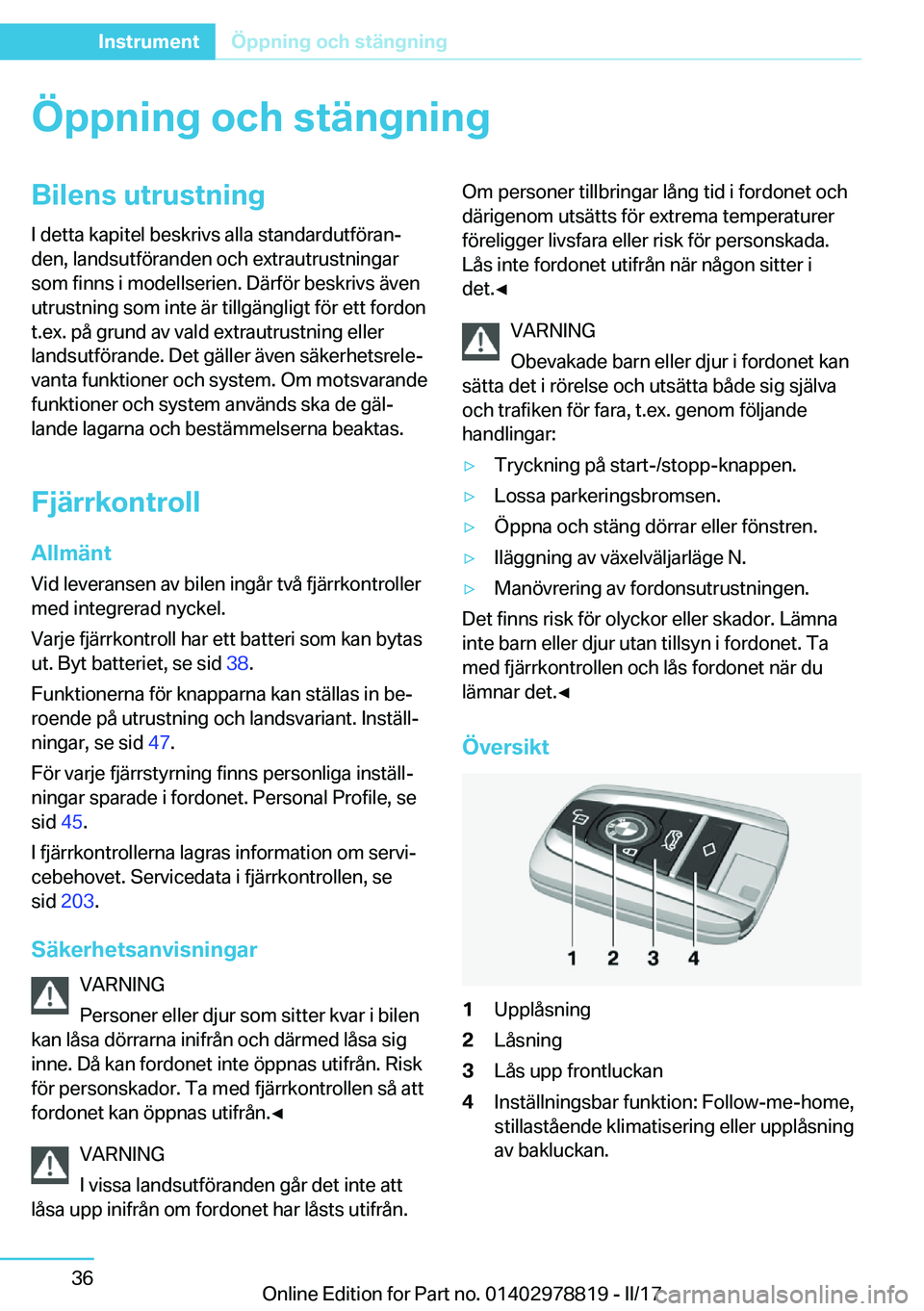 BMW I3 2017  InstruktionsbÖcker (in Swedish) �