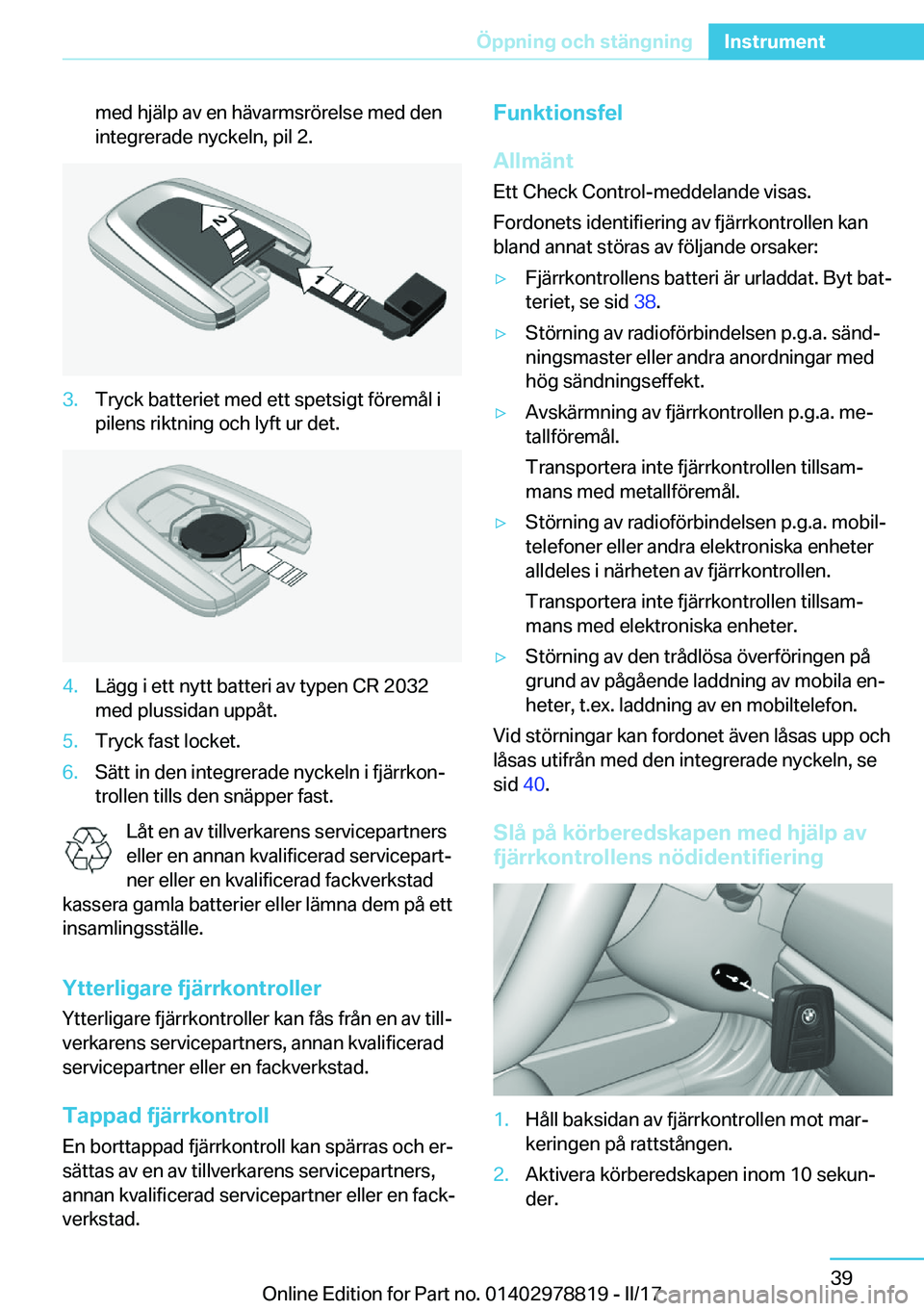 BMW I3 2017  InstruktionsbÖcker (in Swedish) �m�e�d� �h�j�ä�l�p� �a�v� �e�n� �h�ä�v�a�r�m�s�r�