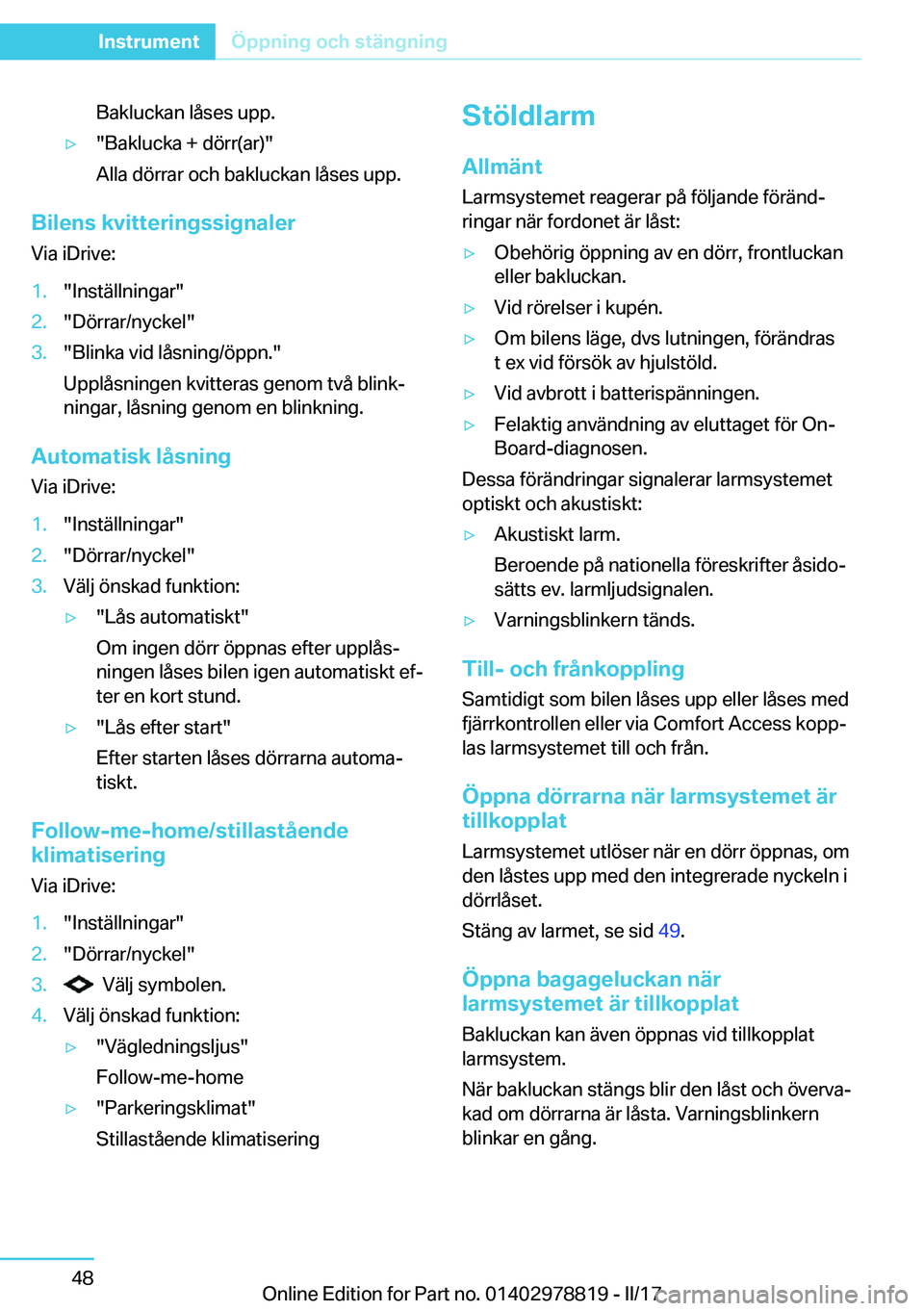 BMW I3 2017  InstruktionsbÖcker (in Swedish) �B�a�k�l�u�c�k�a�n� �l�å�s�e�s� �u�p�p�.'y�"�B�a�k�l�u�c�k�a� �+� �d�