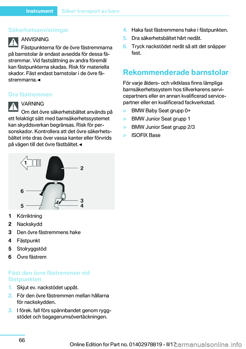 BMW I3 2017  InstruktionsbÖcker (in Swedish) �S�ä�k�e�r�h�e�t�s�a�n�v�i�s�n�i�n�g�a�r�A�N�V�I�S�N�I�N�G
�F�ä�s�t�p�u�n�k�t�e�r�n�a� �f�