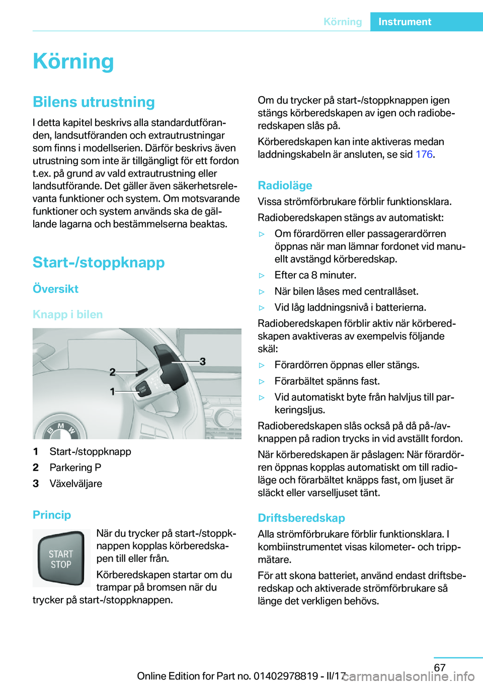 BMW I3 2017  InstruktionsbÖcker (in Swedish) �K�