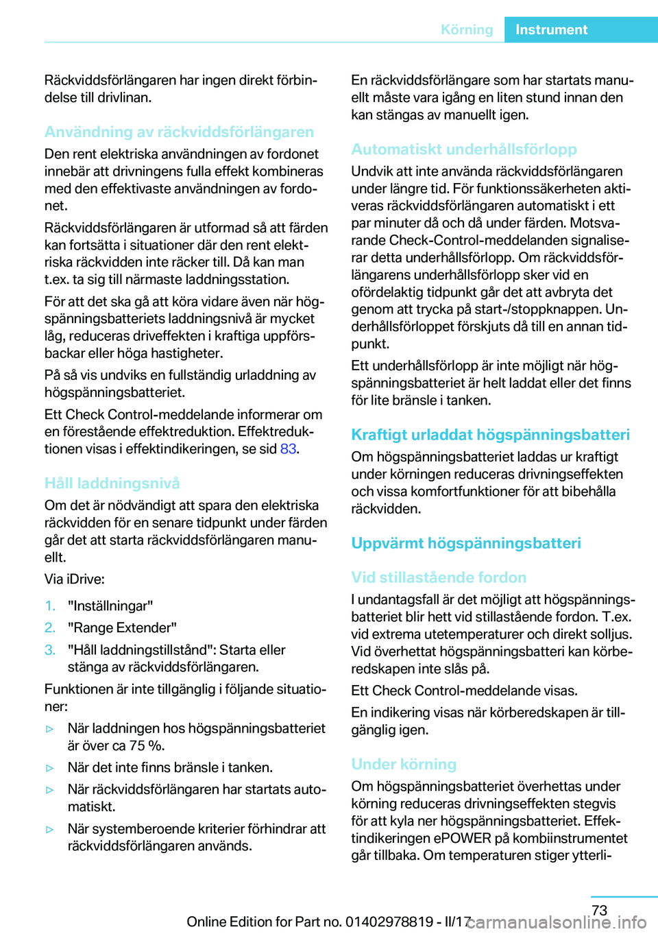 BMW I3 2017  InstruktionsbÖcker (in Swedish) �R�ä�c�k�v�i�d�d�s�f�