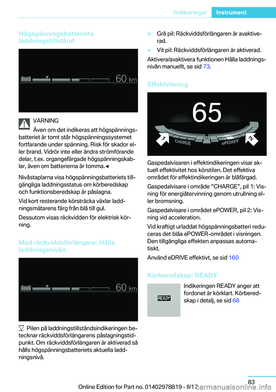 BMW I3 2017  InstruktionsbÖcker (in Swedish) �H�