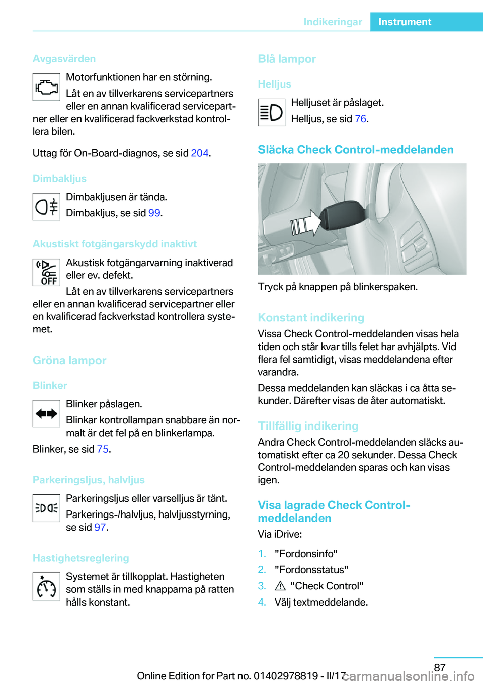 BMW I3 2017  InstruktionsbÖcker (in Swedish) �A�v�g�a�s�v�ä�r�d�e�n�M�o�t�o�r�f�u�n�k�t�i�o�n�e�n� �h�a�r� �e�n� �s�t�
