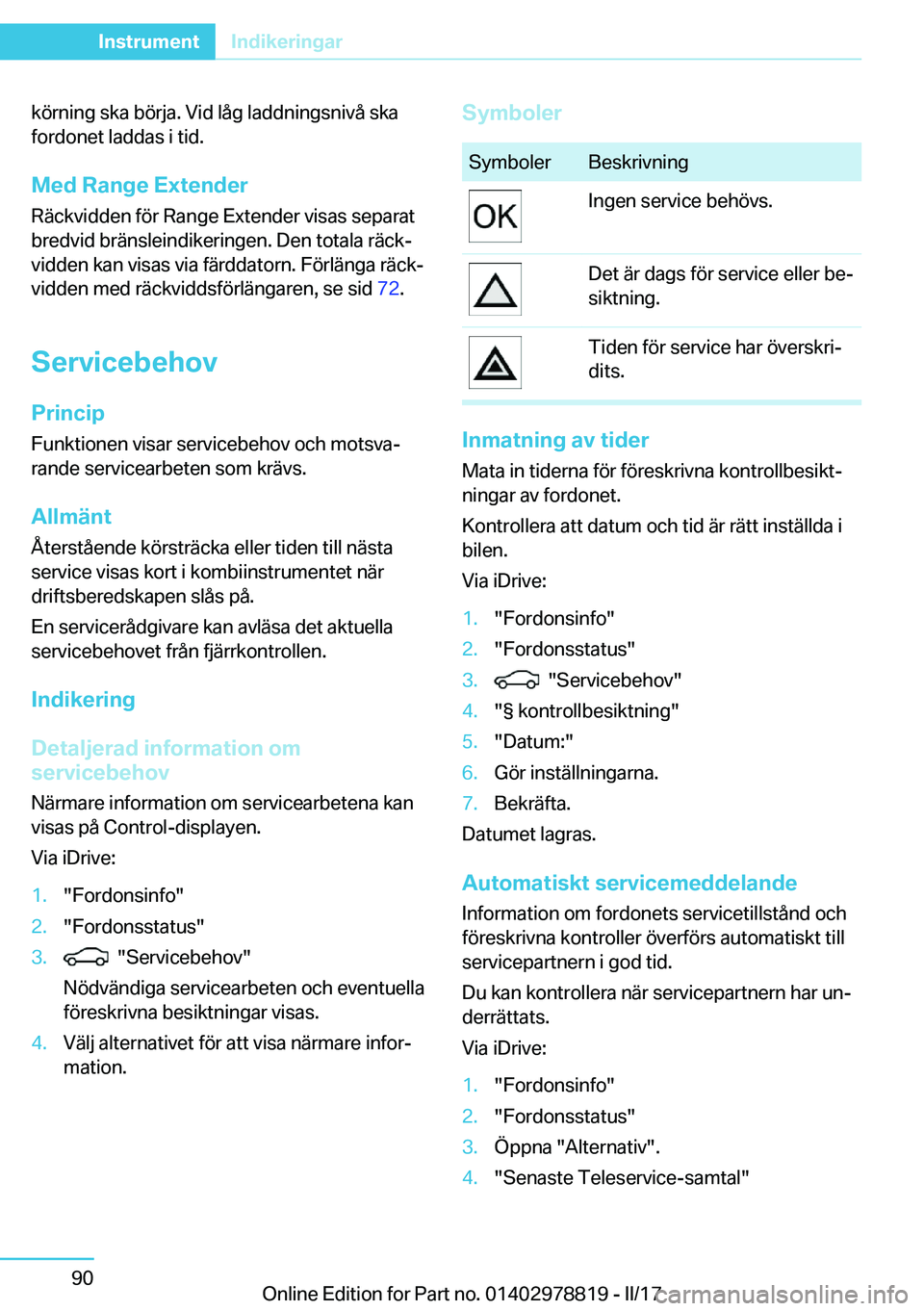 BMW I3 2017  InstruktionsbÖcker (in Swedish) �k�