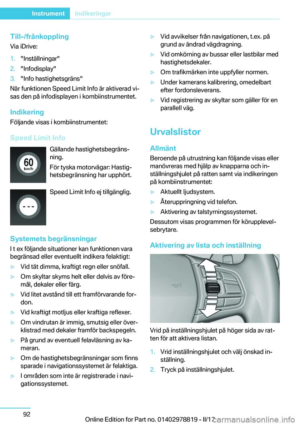 BMW I3 2017  InstruktionsbÖcker (in Swedish) �T�i�l�l�-�/�f�r�å�n�k�o�p�p�l�i�n�g
�V�i�a� �i�D�r�i�v�e�:�1�.�"�I�n�s�t�ä�l�l�n�i�n�g�a�r�"�2�.�"�I�n�f�o�d�i�s�p�l�a�y�"�3�.�"�I�n�f�o� �h�a�s�t�i�g�h�e�t�s�g�r�ä�n�s�"
�