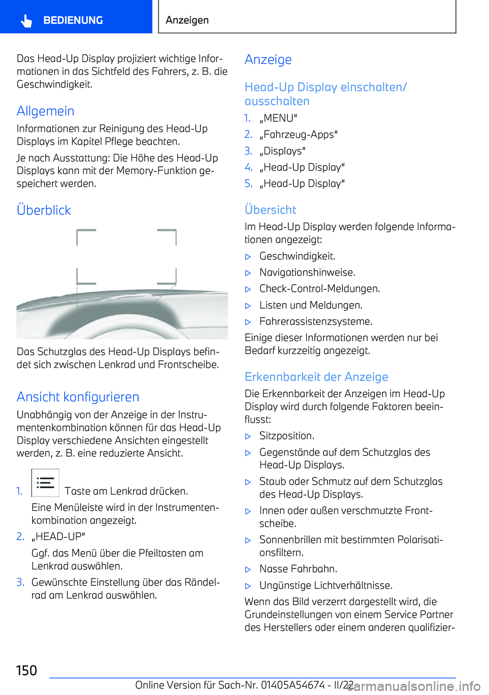 BMW I4 2022  Betriebsanleitungen (in German) Das Head