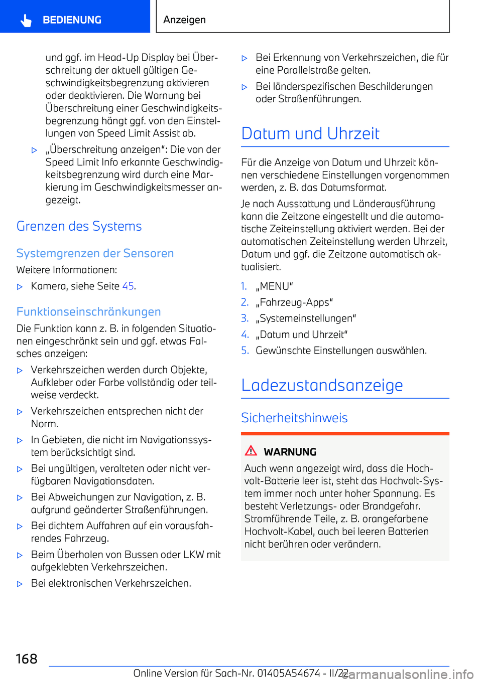 BMW I4 2022  Betriebsanleitungen (in German) und ggf. im Head