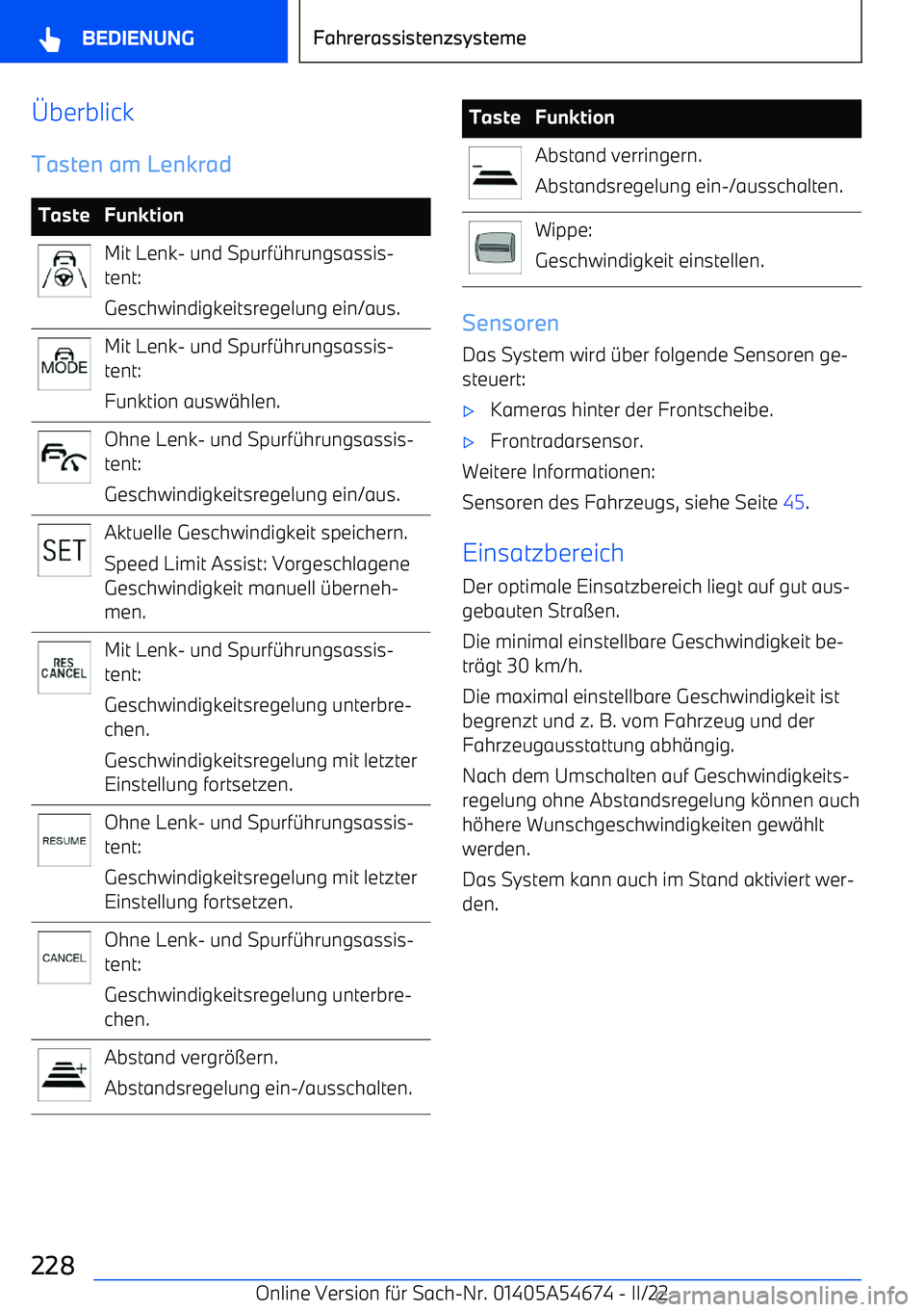 BMW I4 2022  Betriebsanleitungen (in German) berblick
Tasten am LenkradTasteFunktionMit Lenk