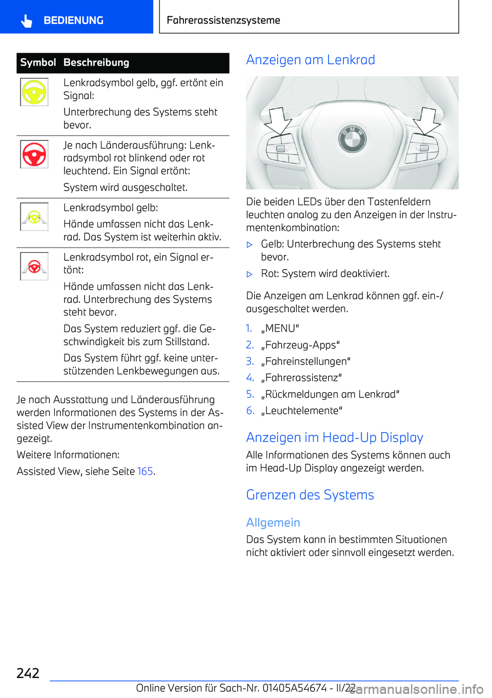 BMW I4 2022  Betriebsanleitungen (in German) SymbolBeschreibungLenkradsymbol gelb, ggf. ert